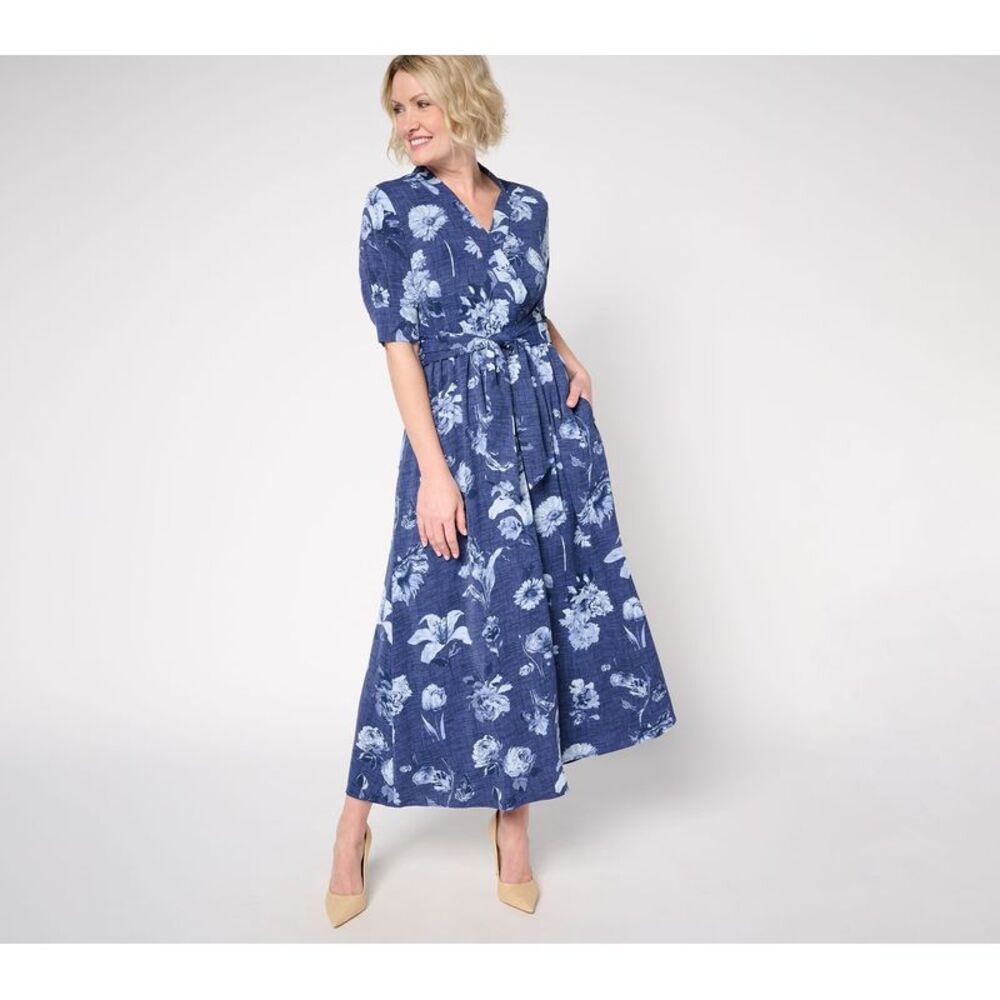 Bless My Sole Women's Dress Sz XS Printed Faux Wrap Midi Blue A682087
